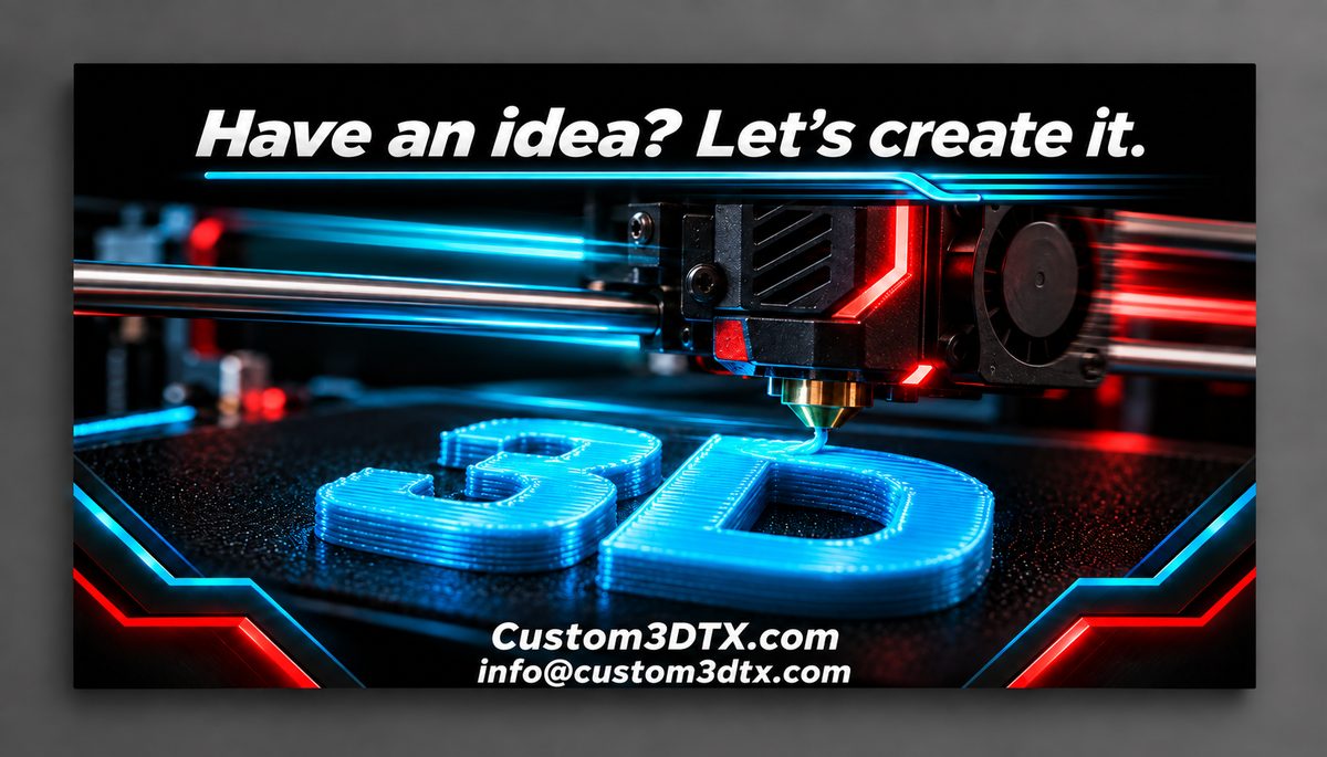 Have an idea? Let's create it. Custom 3D printing by Custom 3D TX