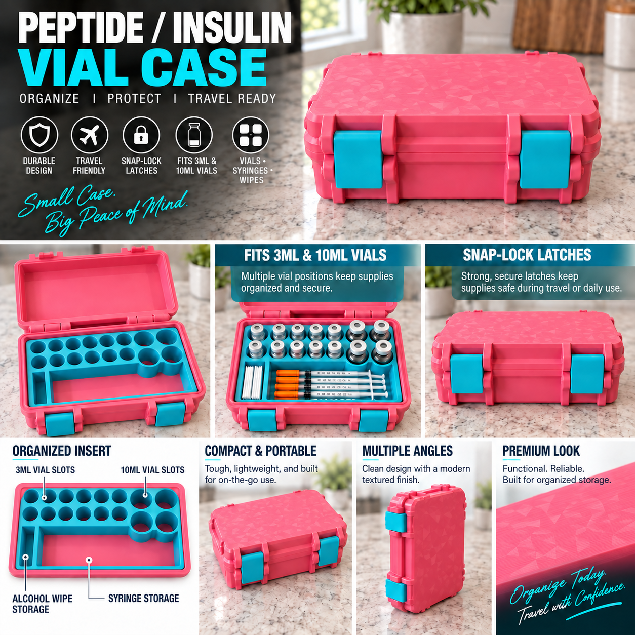 Peptide / Insulin Vial Case in pink — textured custom color